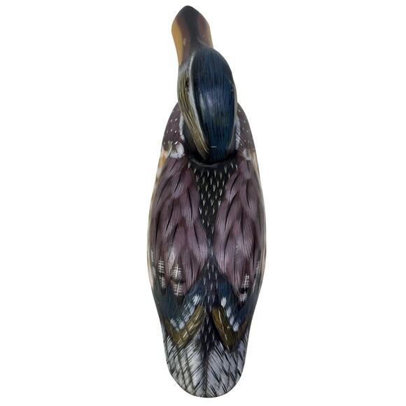 Hand Crafted Painted Signed Vintage Wooden Duck Decoy Exceptional Details - Picture 6 of 8
